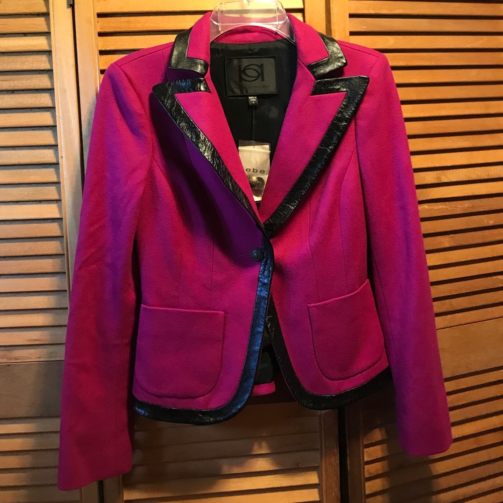 Bebe Raspberry Wool Blazer w/Faux Leather Jacket